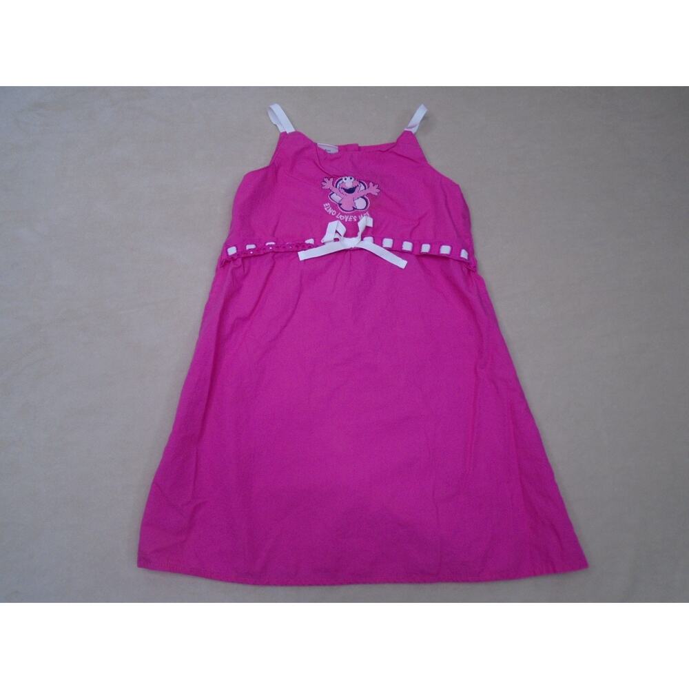 VTG 2002 Sesame Street Elmo Jumper Tank Sleeveless Dress Bow Pink Girls Size 5T